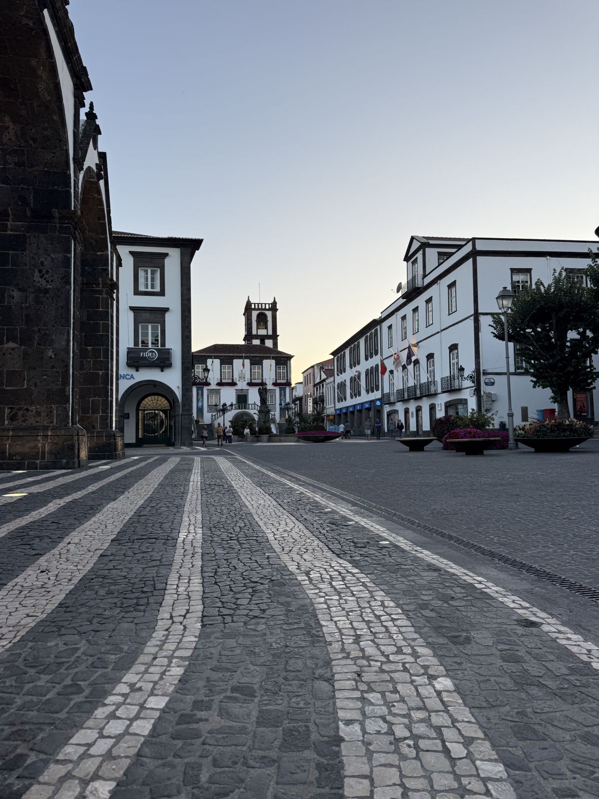 Praça do Município in Ponta Delgada at dusk